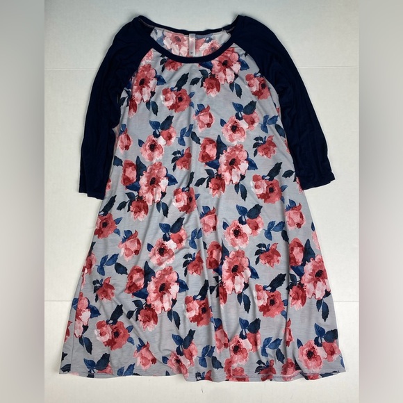 Jules & James Boutique Women Small Dress Pink Floral Navy Blue Knee Length Poly - Picture 1 of 6